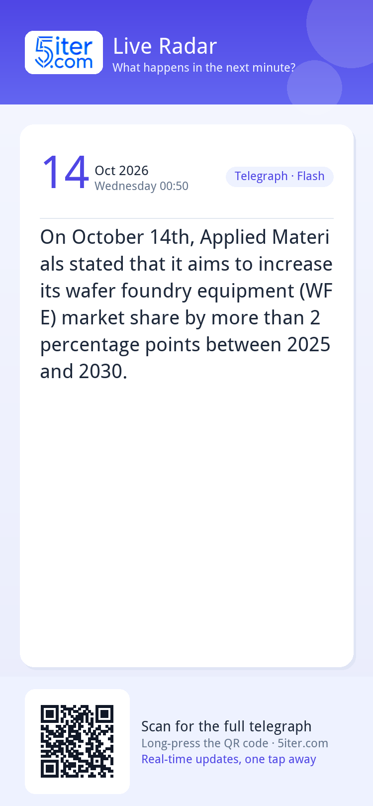 On October 14th, Applied Materials stated that it aims to in