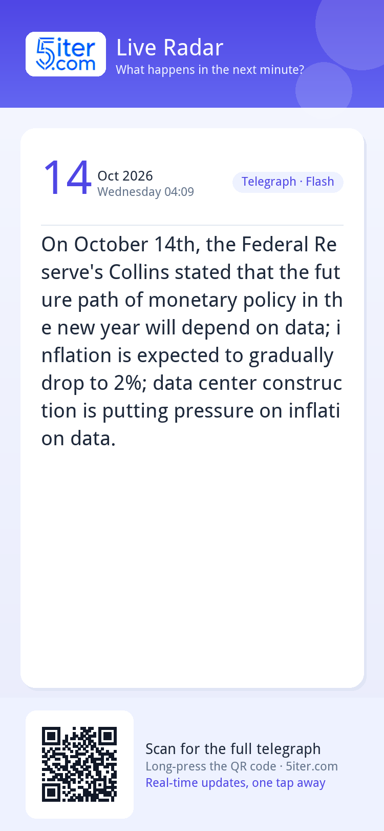 On October 14th, the Federal Reserve's Collins stated that t