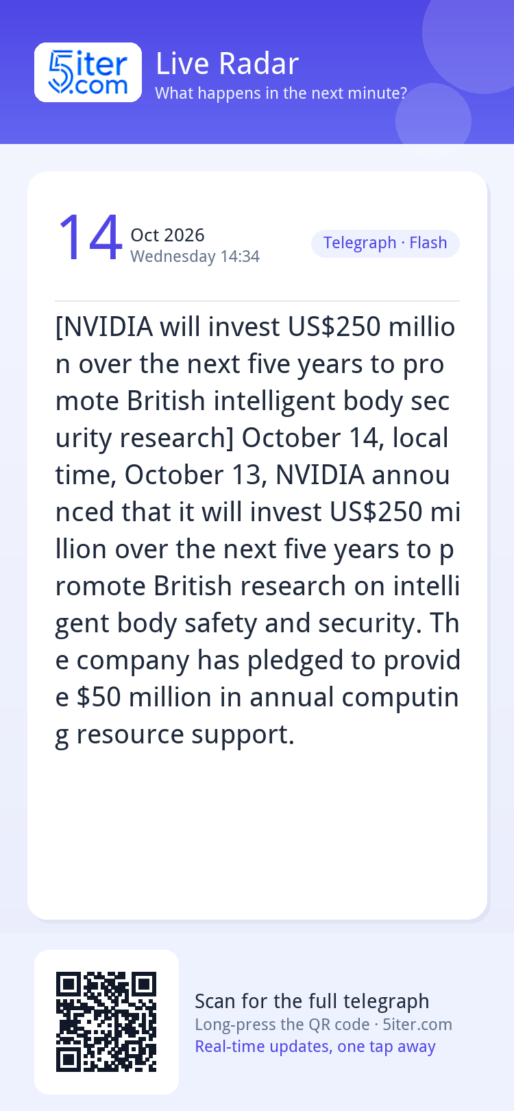 [NVIDIA will invest US$250 million over the next five years 