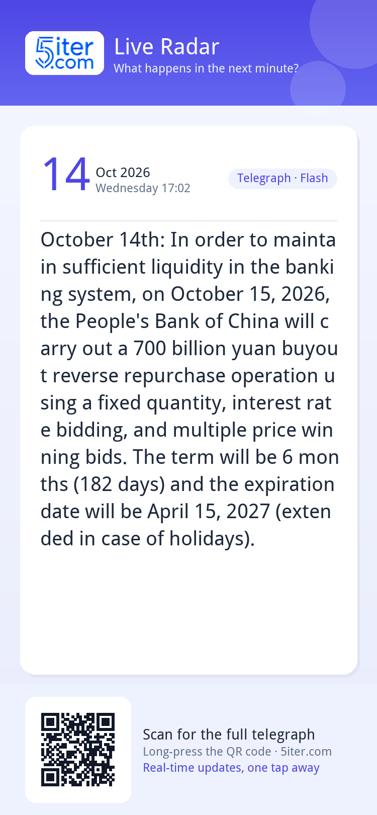 October 14th: In order to maintain sufficient liquidity in t