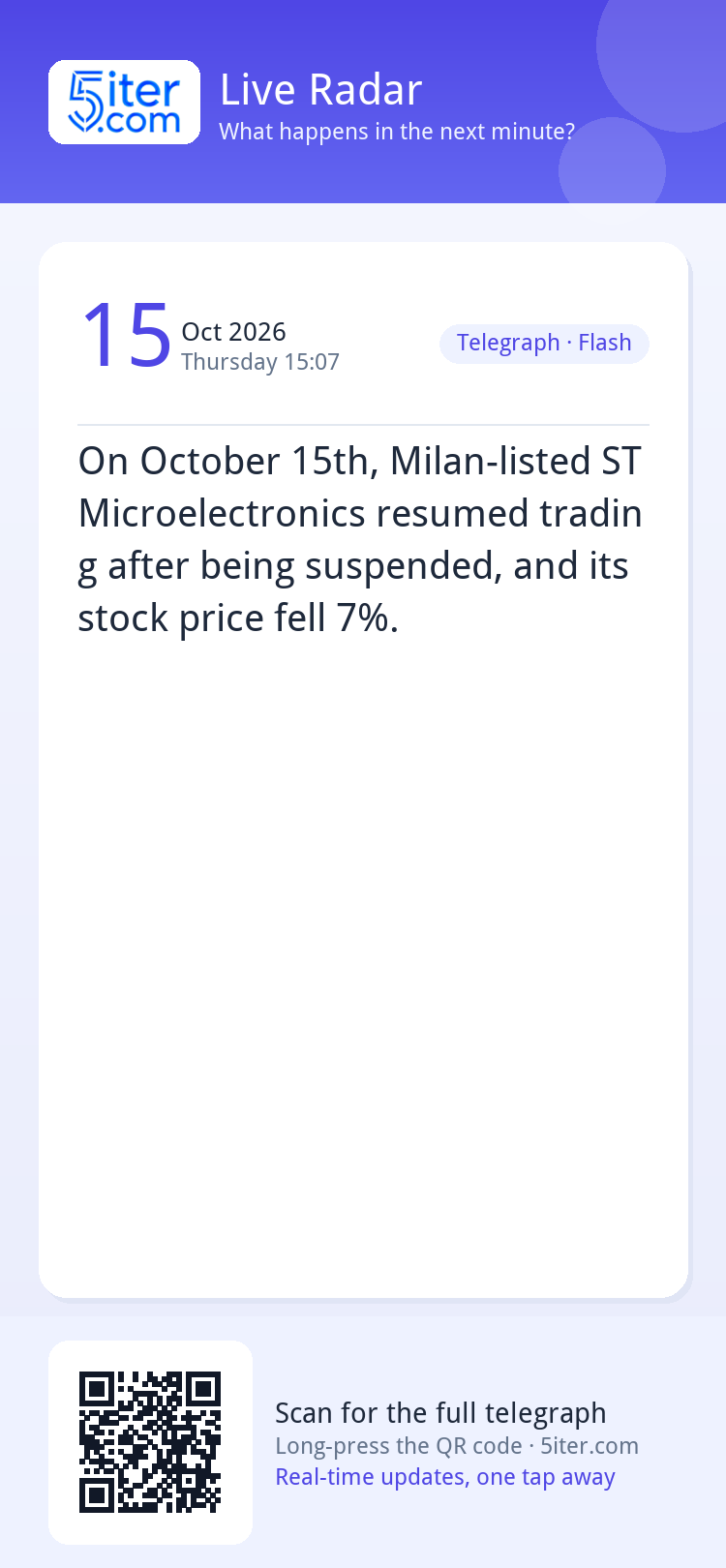 On October 15th, Milan-listed STMicroelectronics resumed tra