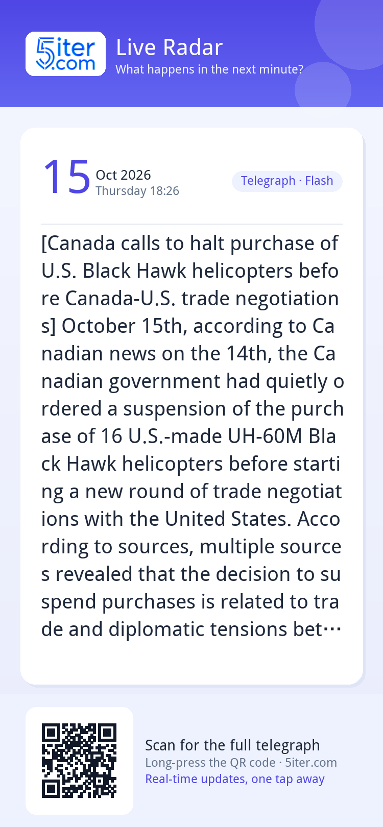 [Canada calls to halt purchase of U.S. Black Hawk helicopter