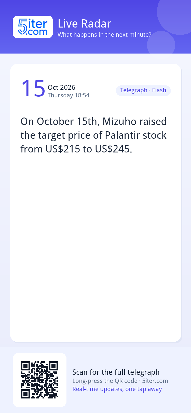 On October 15th, Mizuho raised the target price of Palantir 