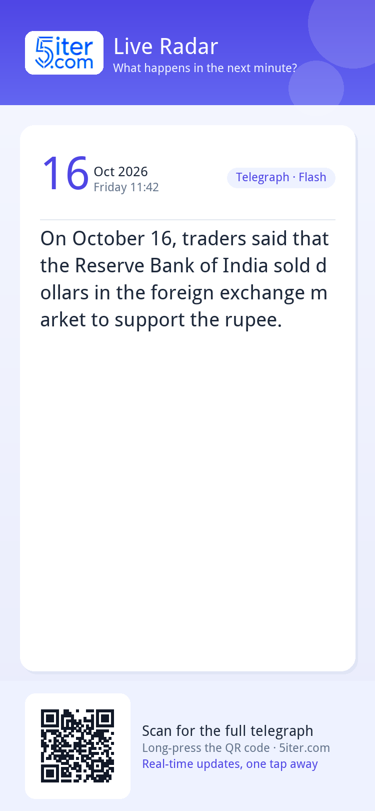 On October 16, traders said that the Reserve Bank of India s