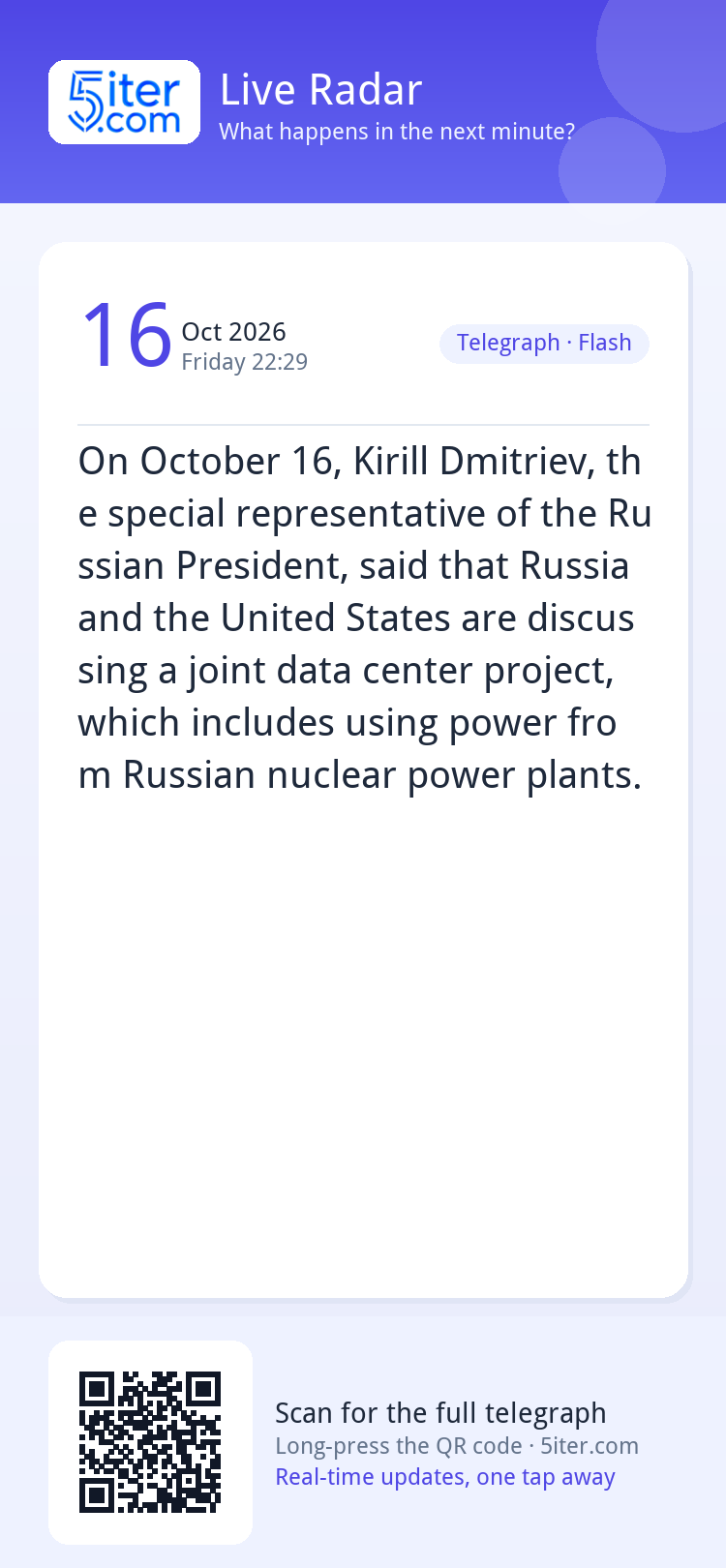 On October 16, Kirill Dmitriev, the special representative o