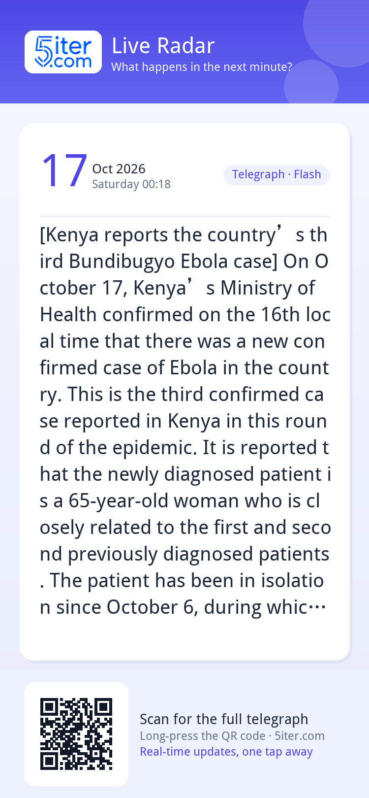 [Kenya reports the country’s third Bundibugyo Ebola case] On