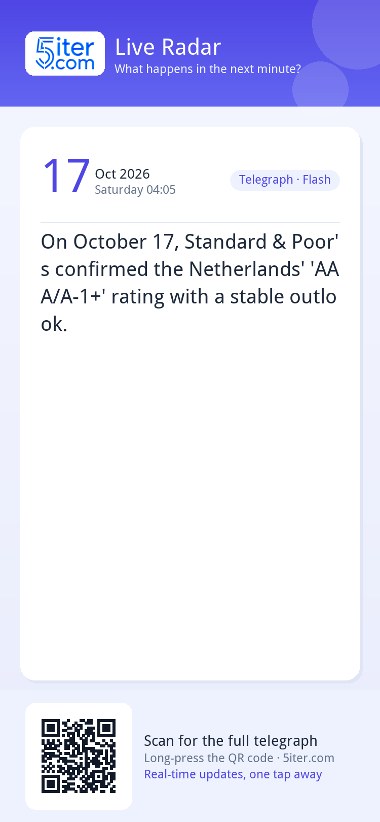 On October 17, Standard & Poor's confirmed the Netherlands' 
