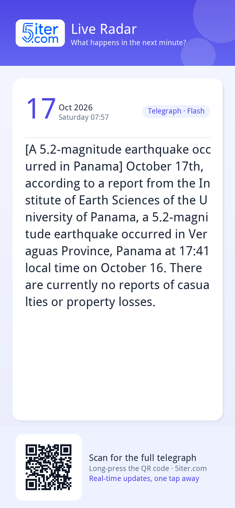 [A 5.2-magnitude earthquake occurred in Panama] October 17th