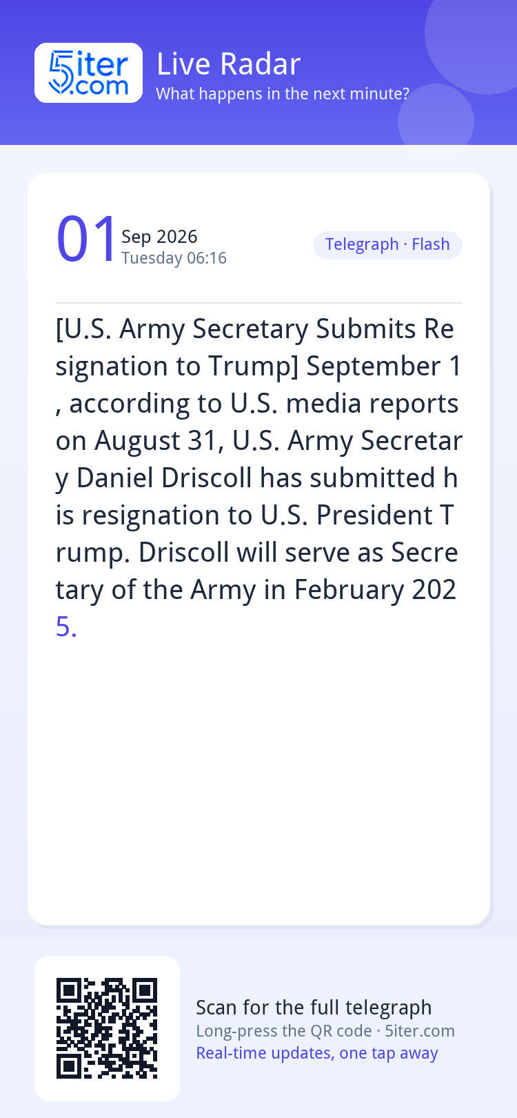 [U.S. Army Secretary Submits Resignation to Trump] September