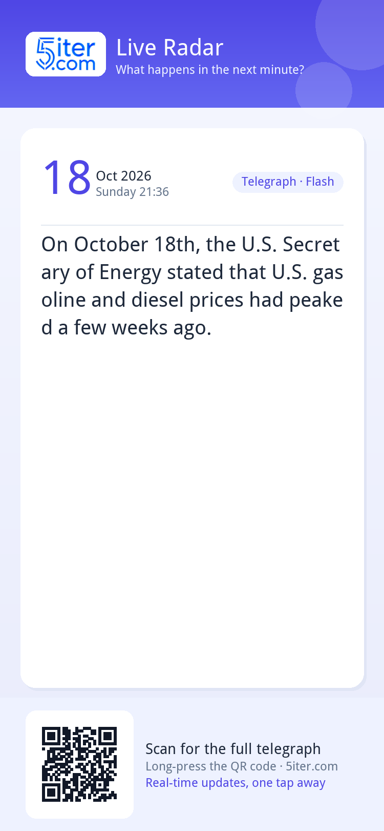 On October 18th, the U.S. Secretary of Energy stated that U.