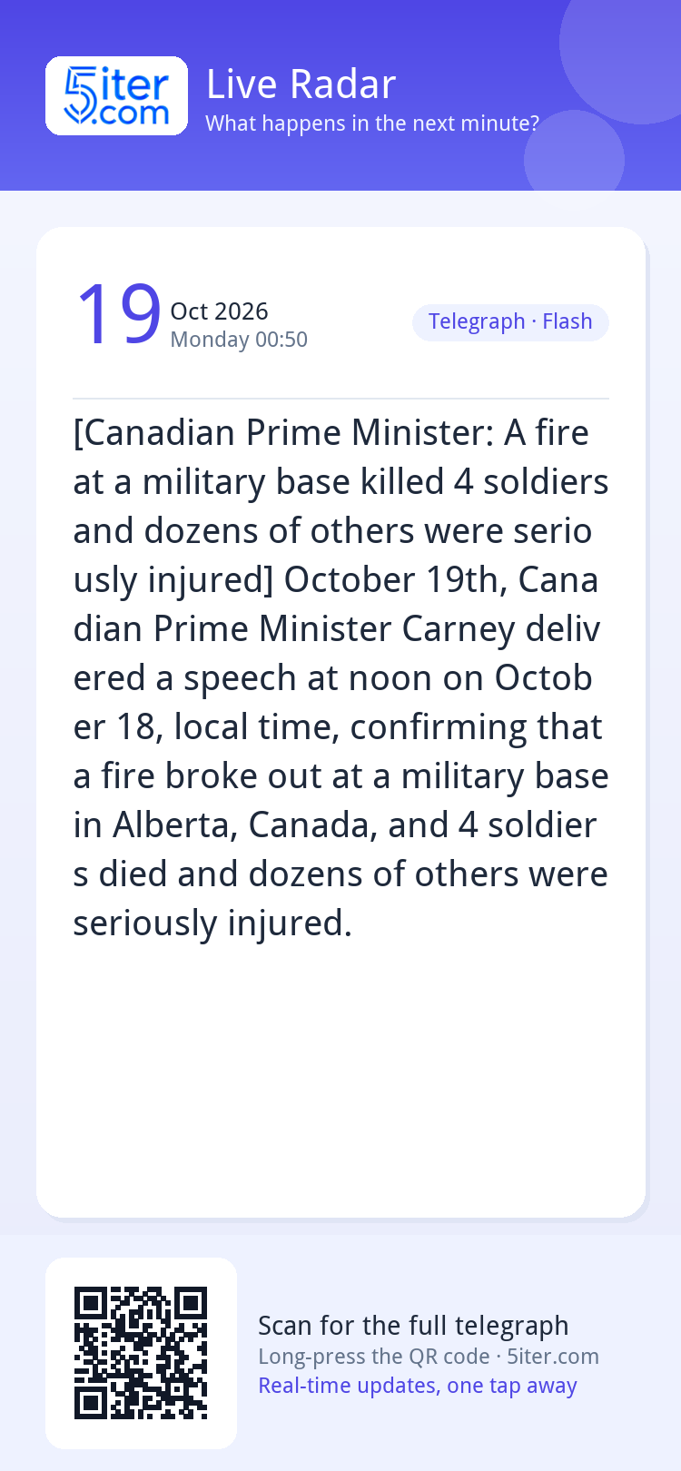 [Canadian Prime Minister: A fire at a military base killed 4