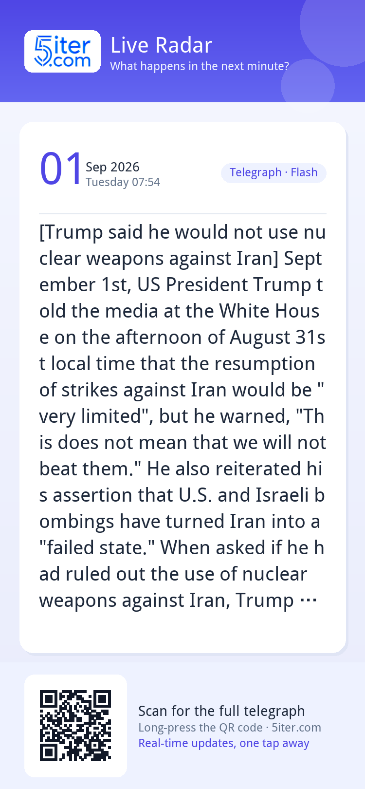 [Trump said he would not use nuclear weapons against Iran] S
