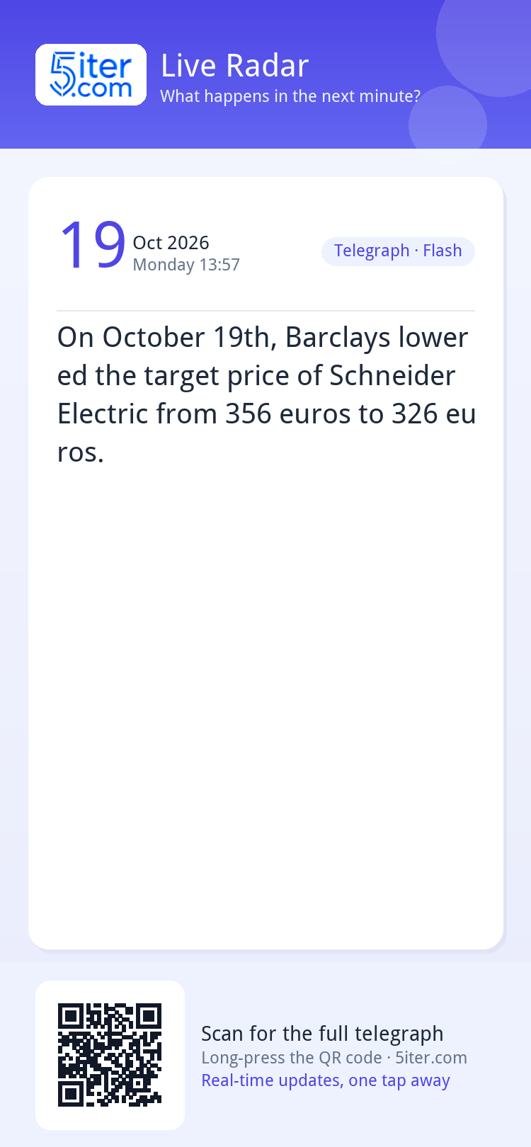 On October 19th, Barclays lowered the target price of Schnei