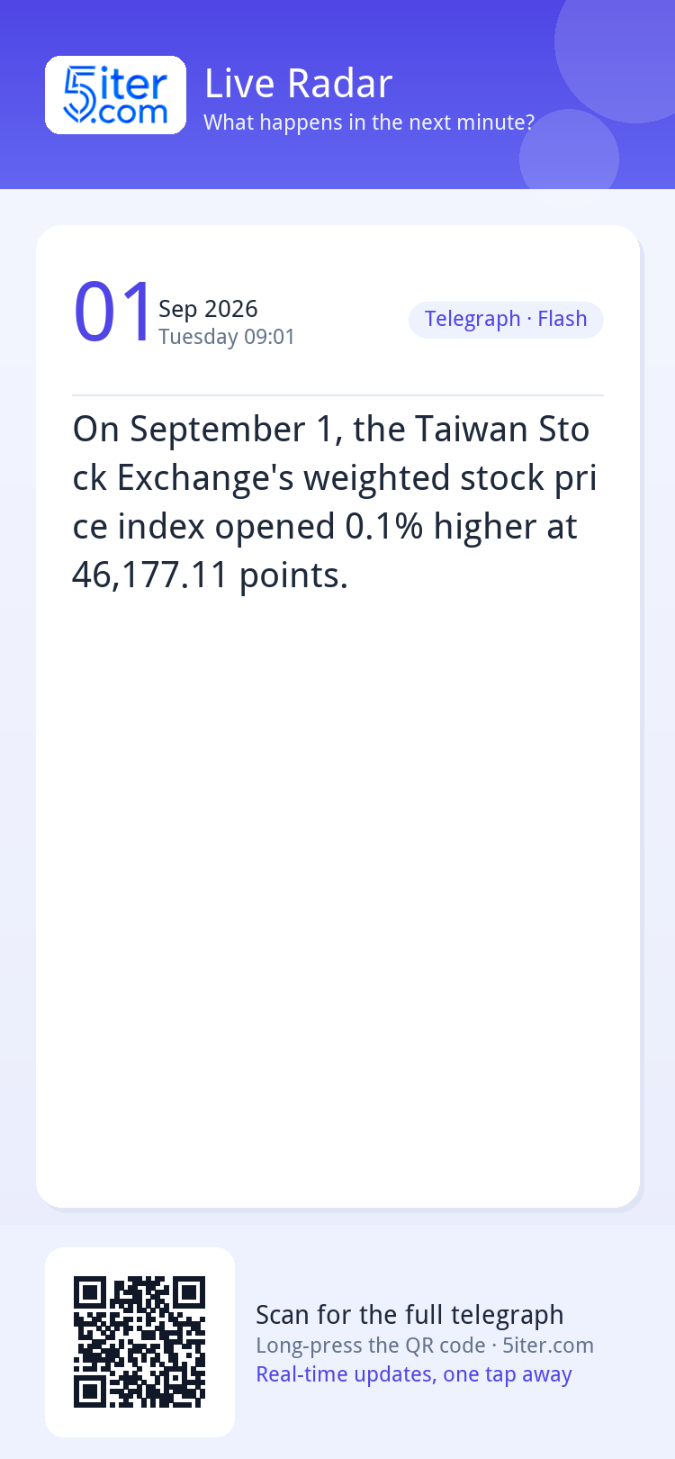 On September 1, the Taiwan Stock Exchange's weighted stock p