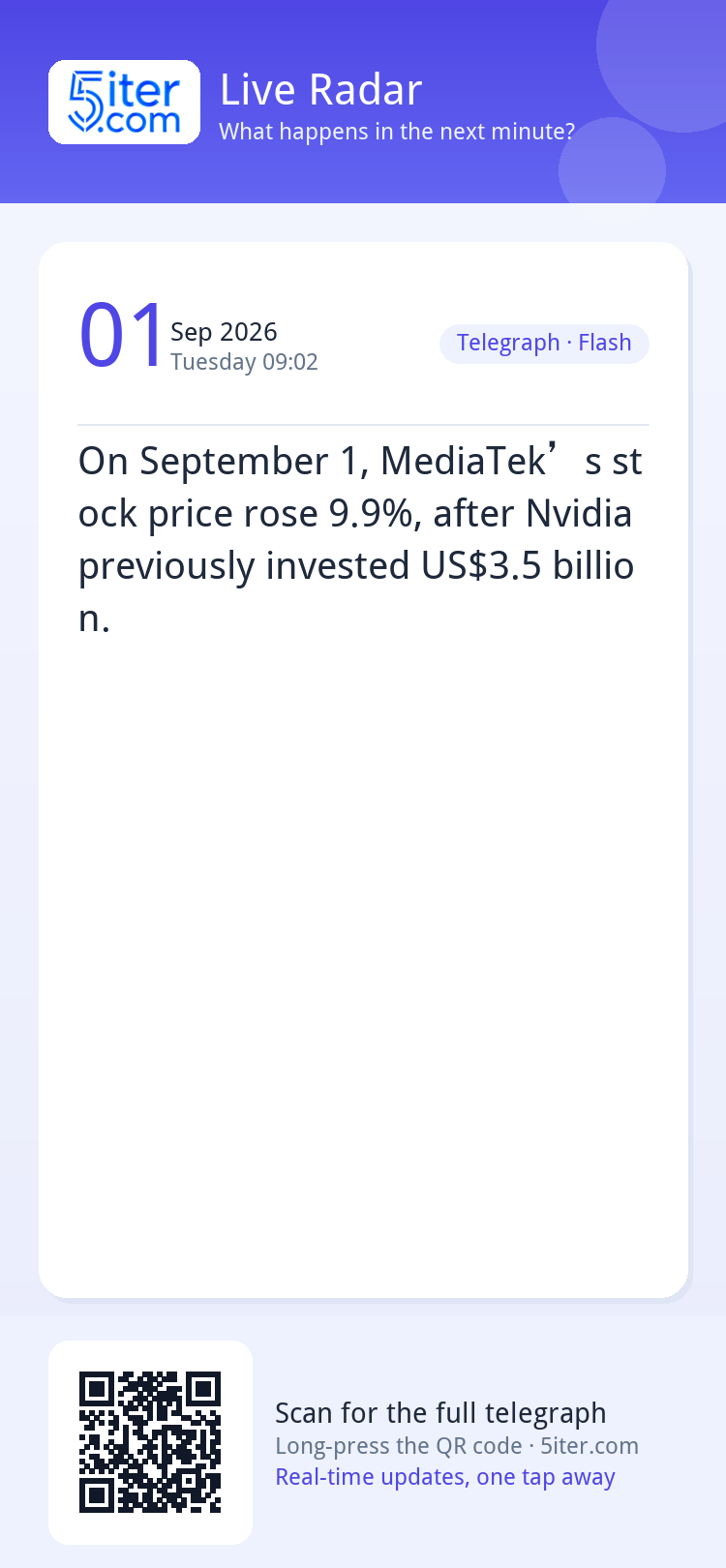 On September 1, MediaTek’s stock price rose 9.9%, after Nvid