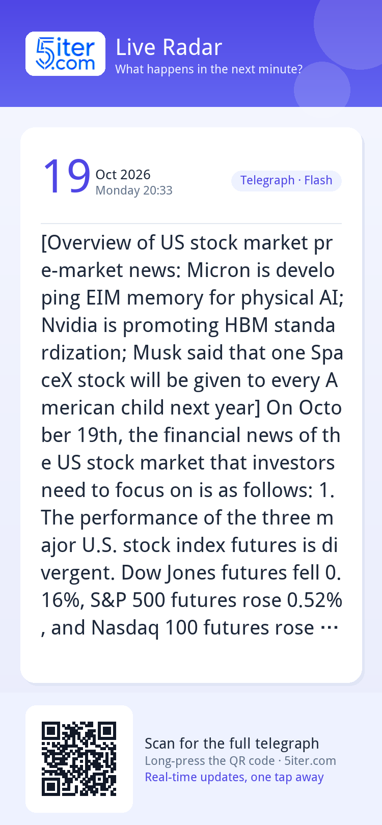 [Overview of US stock market pre-market news: Micron is deve