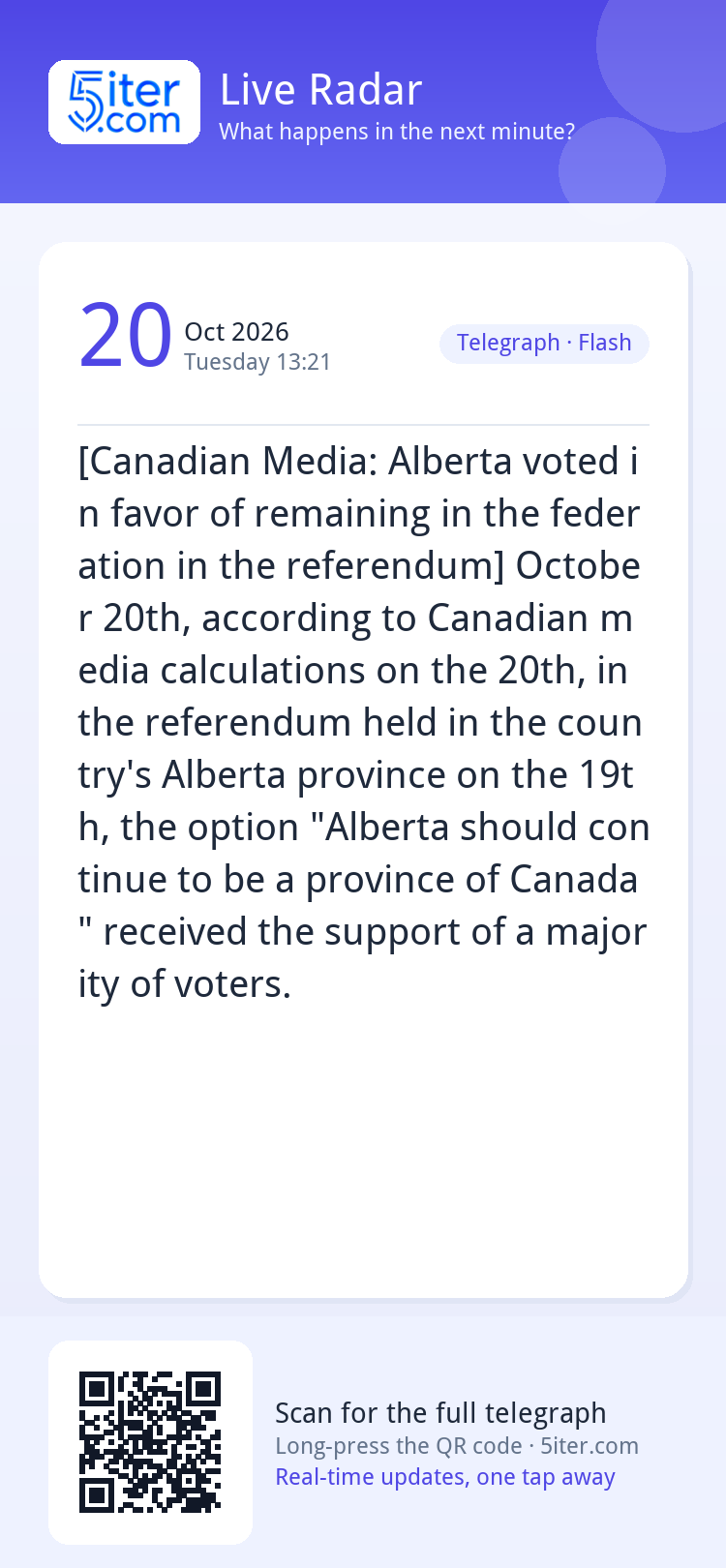 [Canadian Media: Alberta voted in favor of remaining in the 