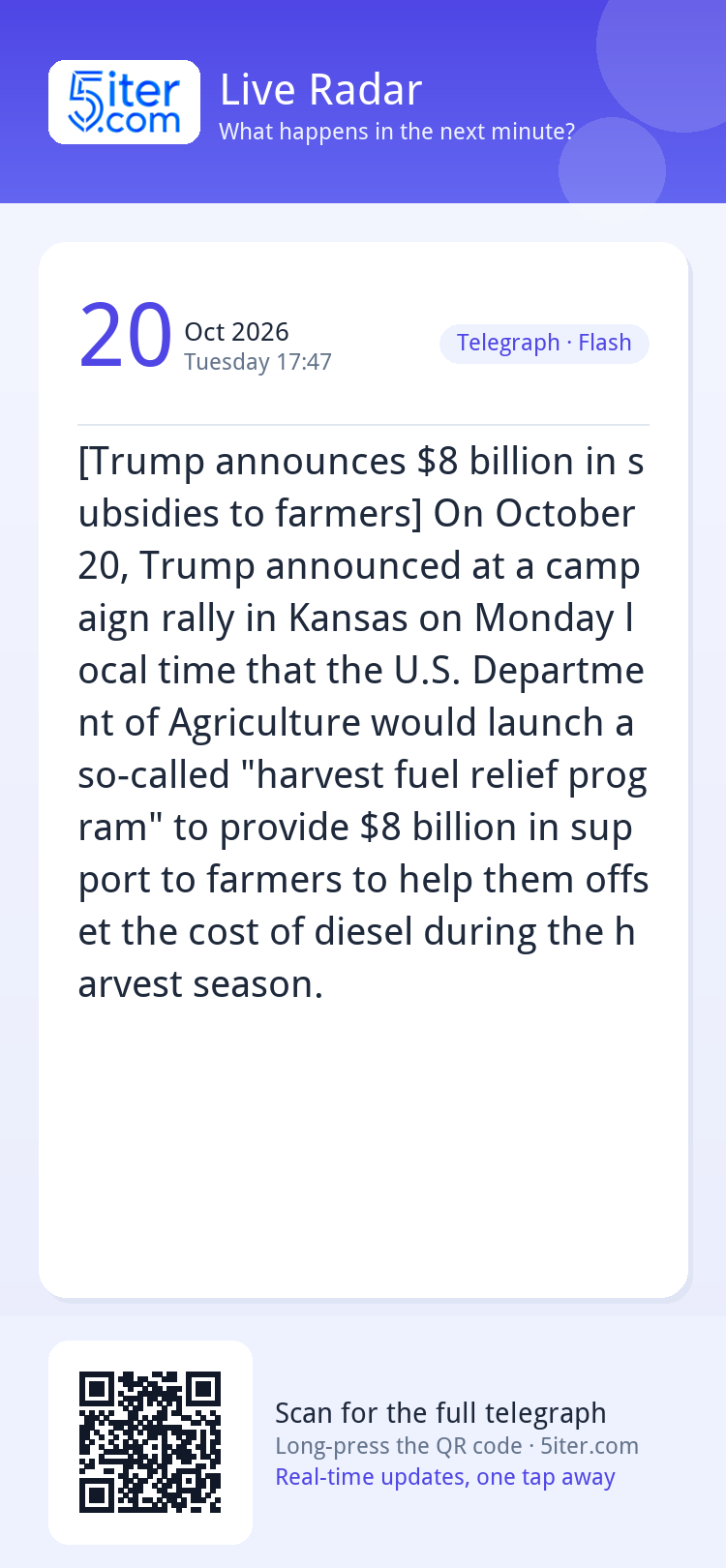 [Trump announces $8 billion in subsidies to farmers] On Octo