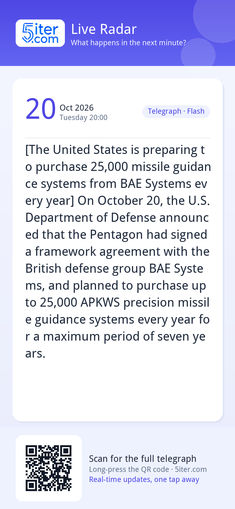 [The United States is preparing to purchase 25,000 missile g