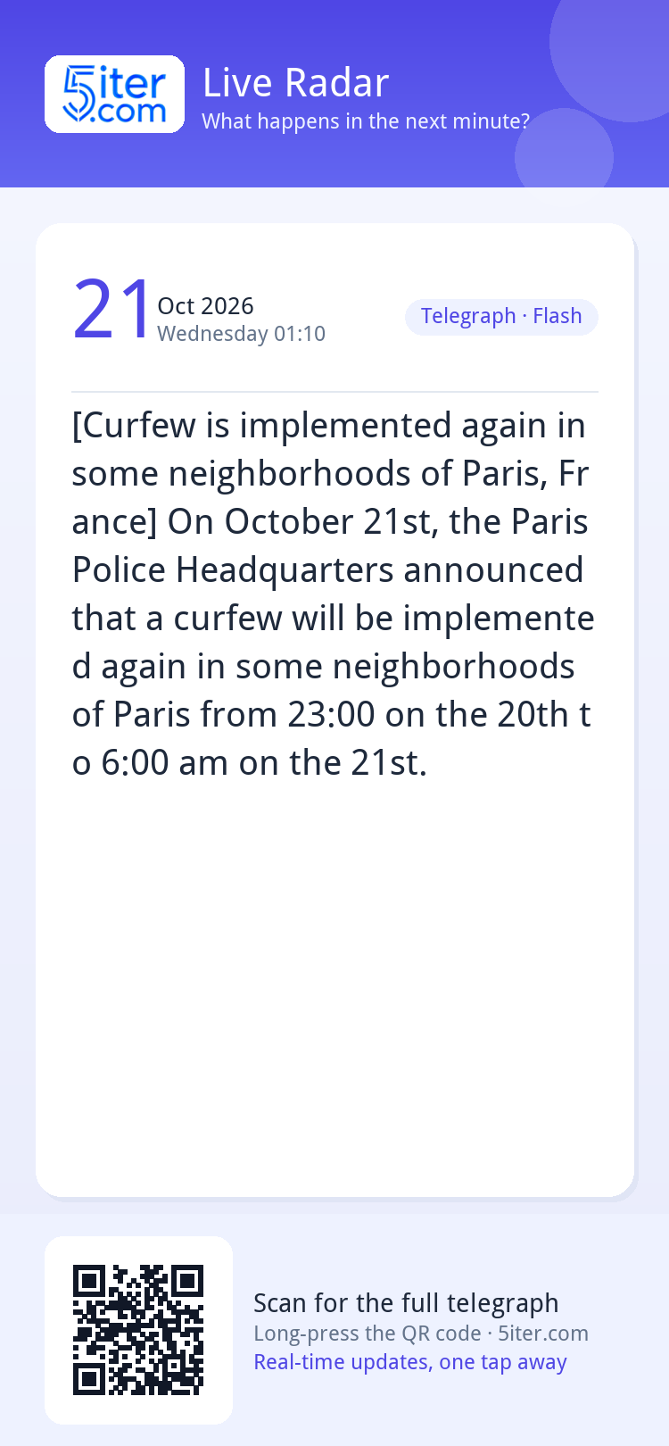 [Curfew is implemented again in some neighborhoods of Paris,
