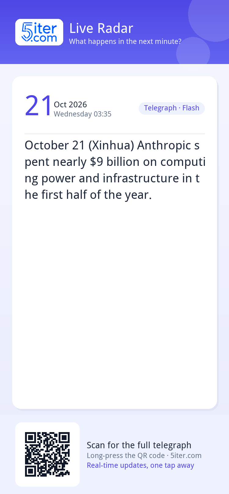 October 21 (Xinhua) Anthropic spent nearly $9 billion on com