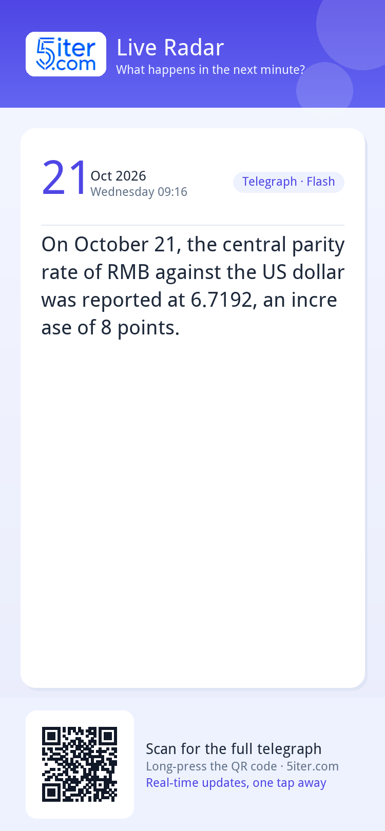 On October 21, the central parity rate of RMB against the US