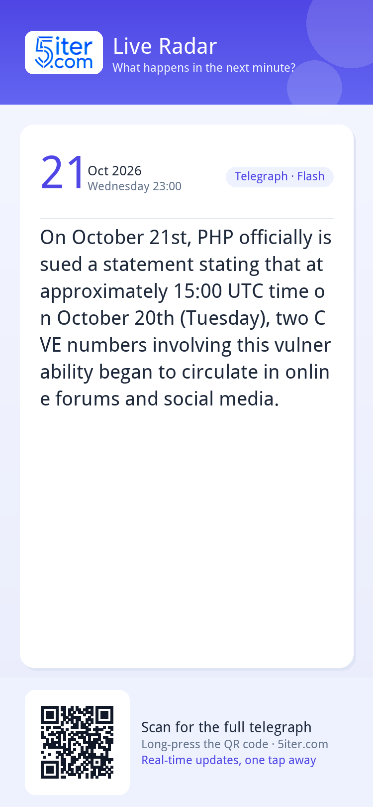 On October 21st, PHP officially issued a statement stating t
