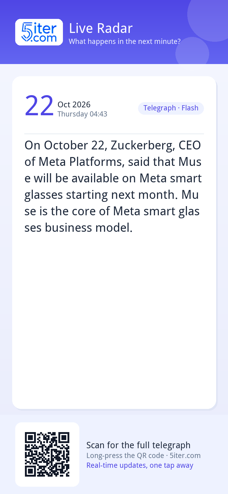 On October 22, Zuckerberg, CEO of Meta Platforms, said that 