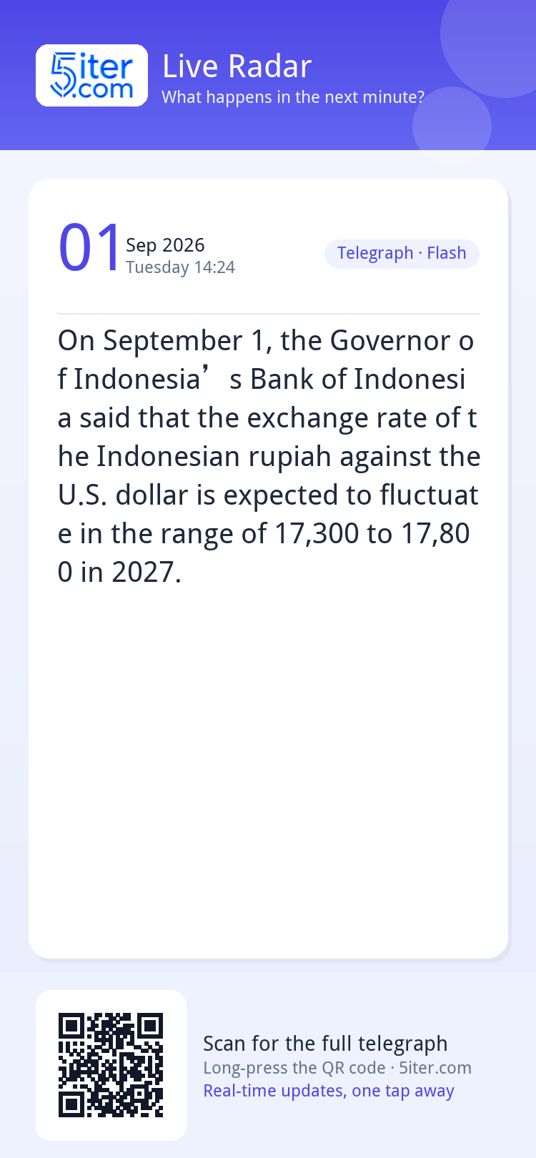 On September 1, the Governor of Indonesia’s Bank of Indonesi