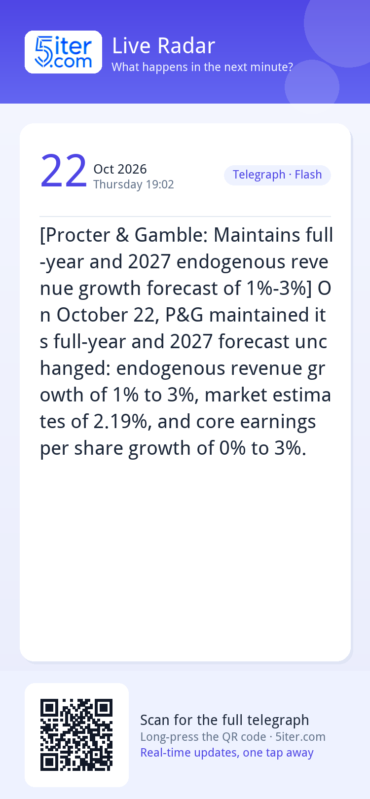 [Procter & Gamble: Maintains full-year and 2027 endogenous r