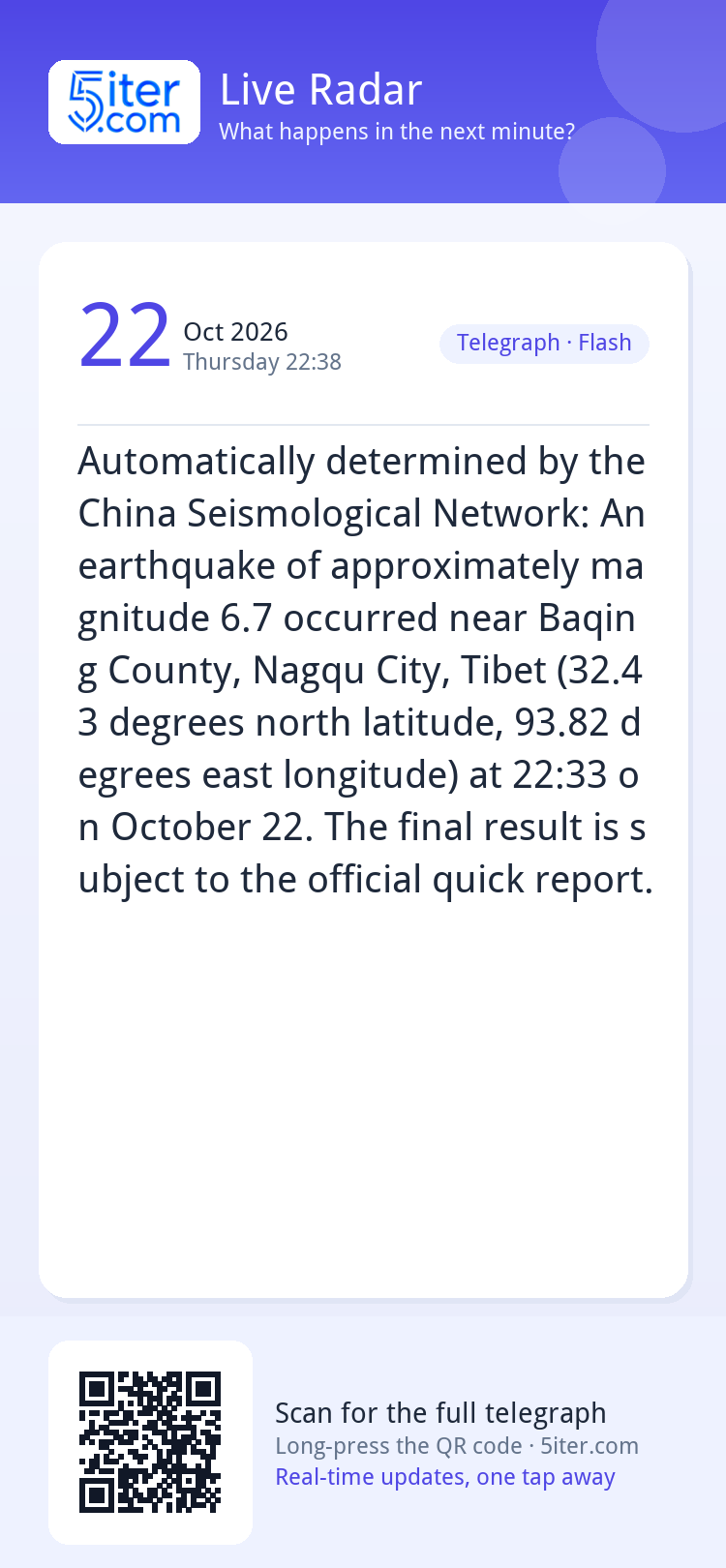 Automatically determined by the China Seismological Network: