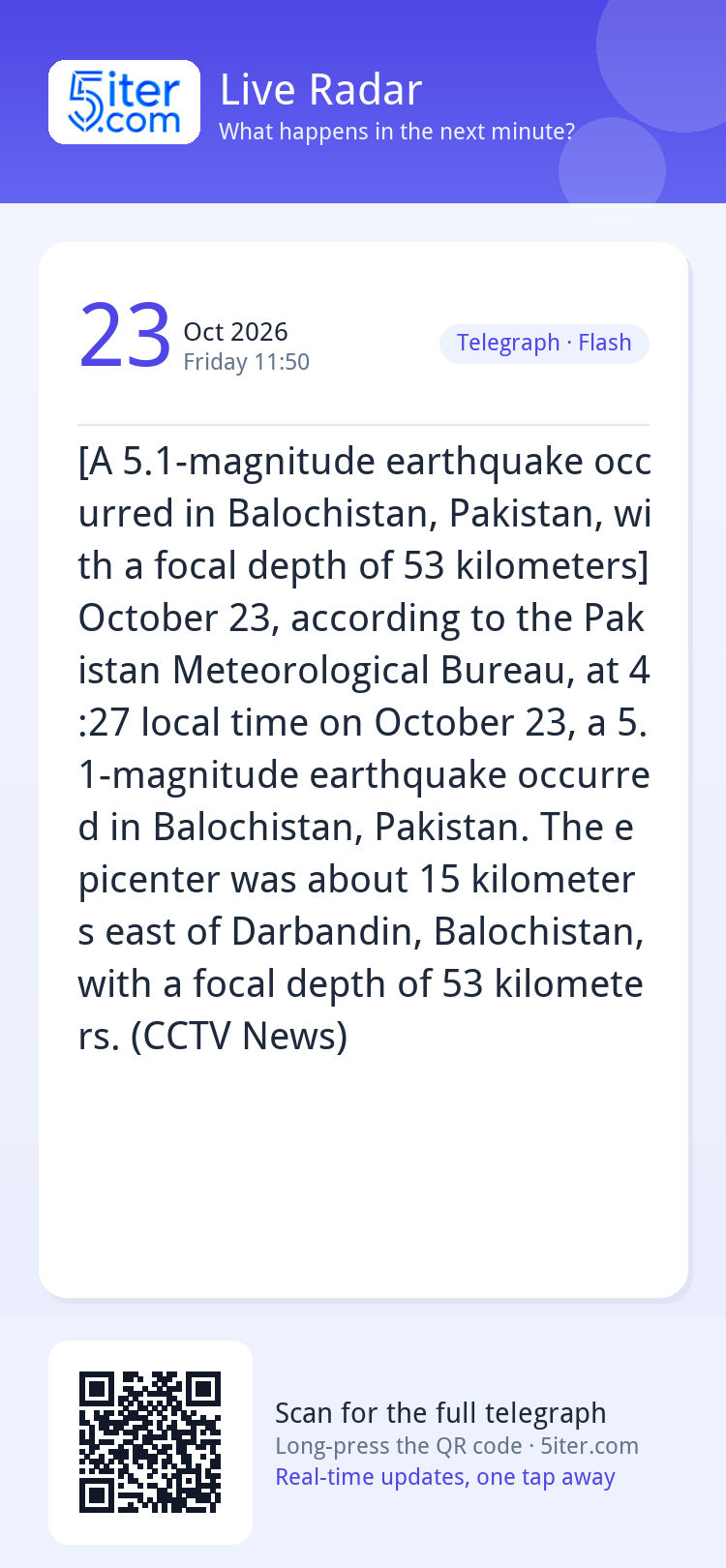 [A 5.1-magnitude earthquake occurred in Balochistan, Pakista