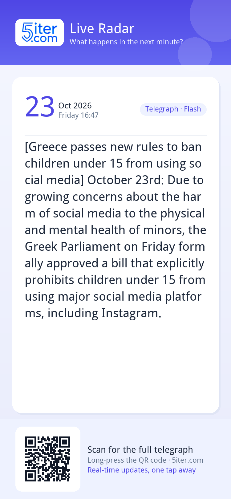 [Greece passes new rules to ban children under 15 from using