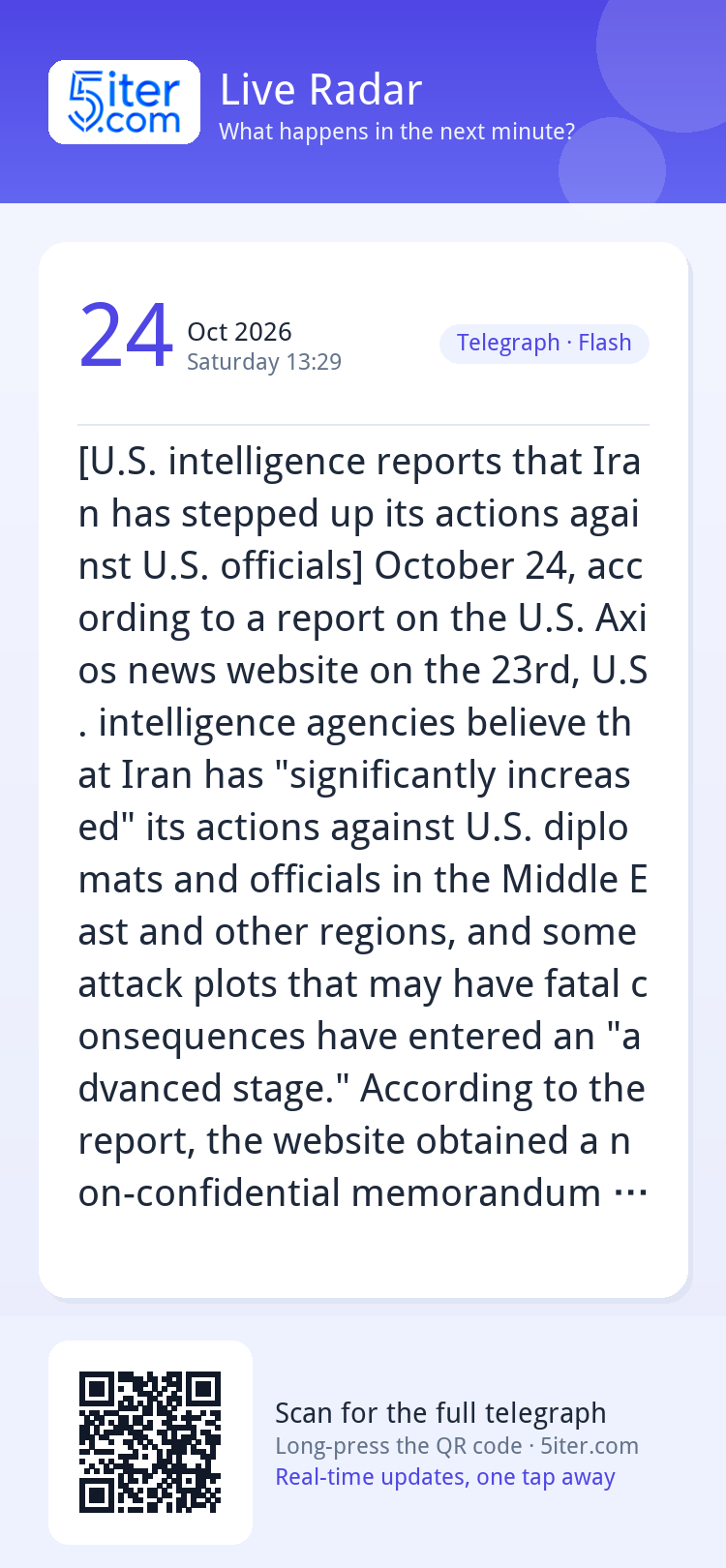 [U.S. intelligence reports that Iran has stepped up its acti