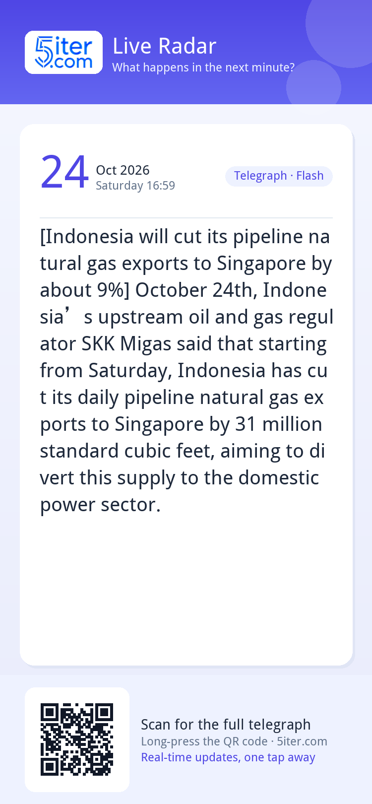 [Indonesia will cut its pipeline natural gas exports to Sing