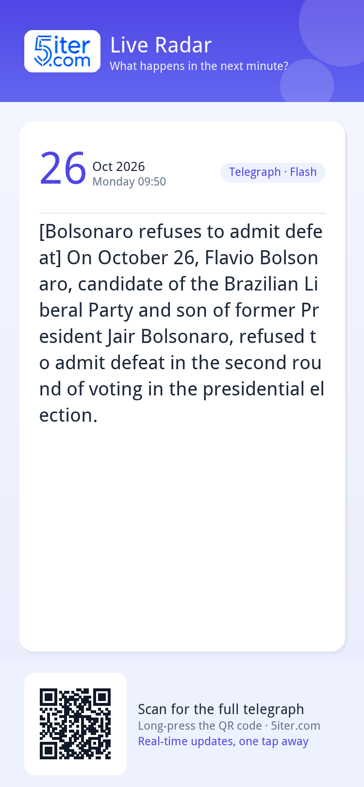 [Bolsonaro refuses to admit defeat] On October 26, Flavio Bo