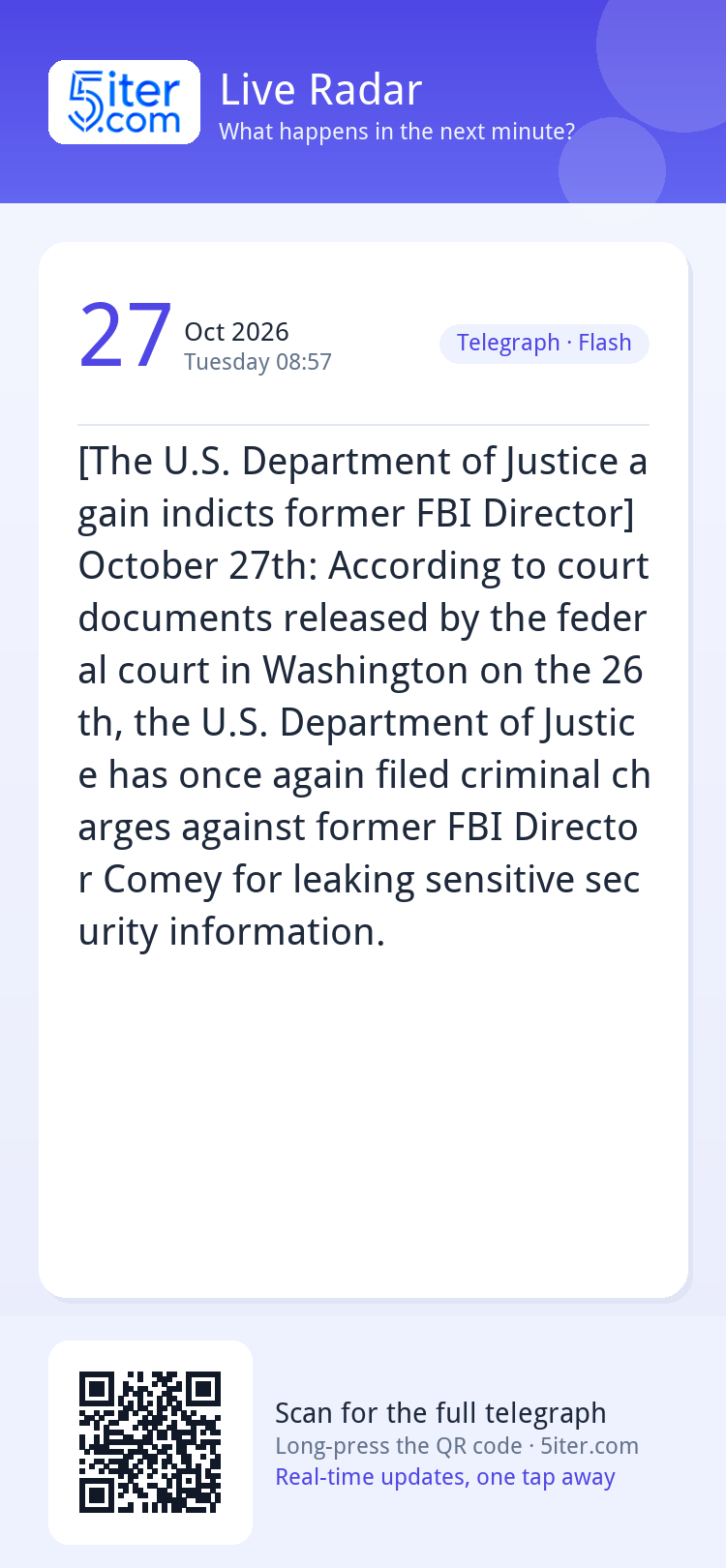 [The U.S. Department of Justice again indicts former FBI Dir