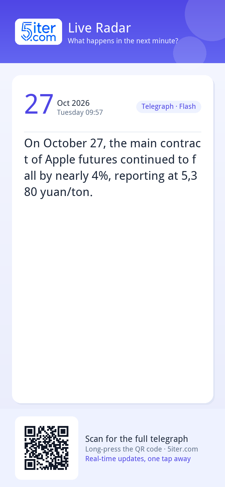 On October 27, the main contract of Apple futures continued 