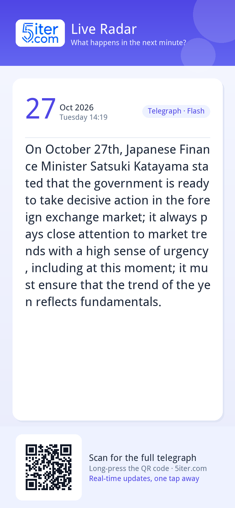On October 27th, Japanese Finance Minister Satsuki Katayama 