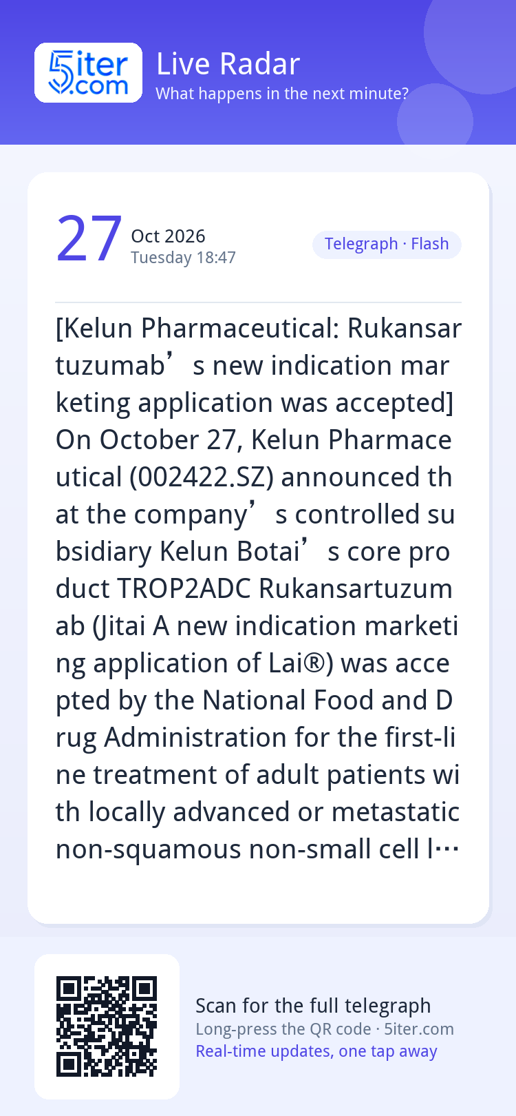 [Kelun Pharmaceutical: Rukansartuzumab’s new indication mark