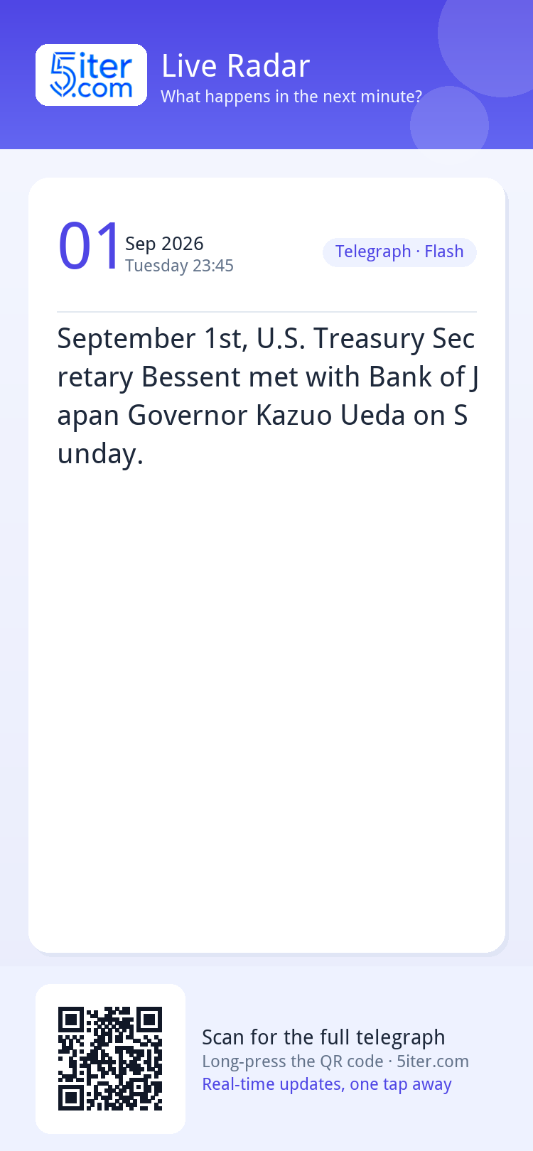 September 1st, U.S. Treasury Secretary Bessent met with Bank