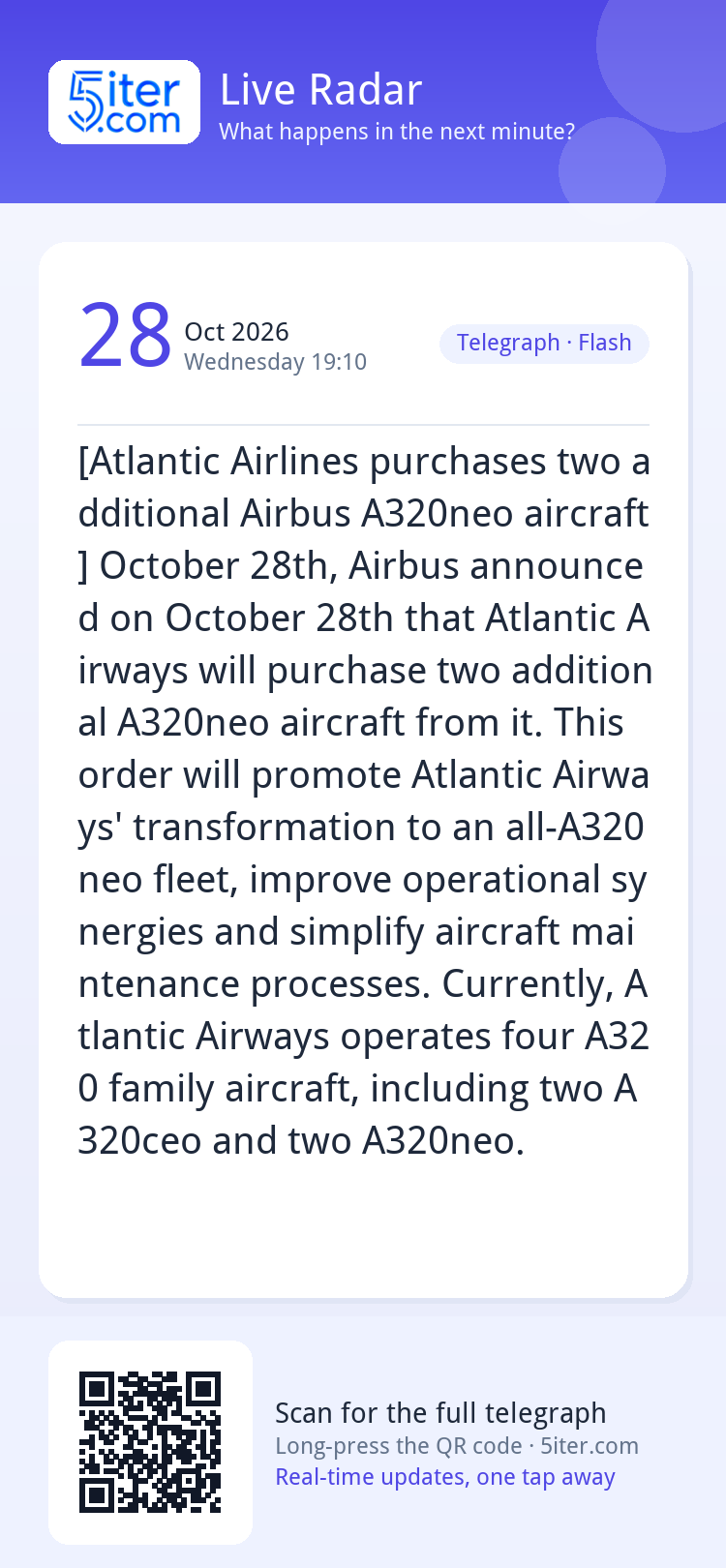 [Atlantic Airlines purchases two additional Airbus A320neo a