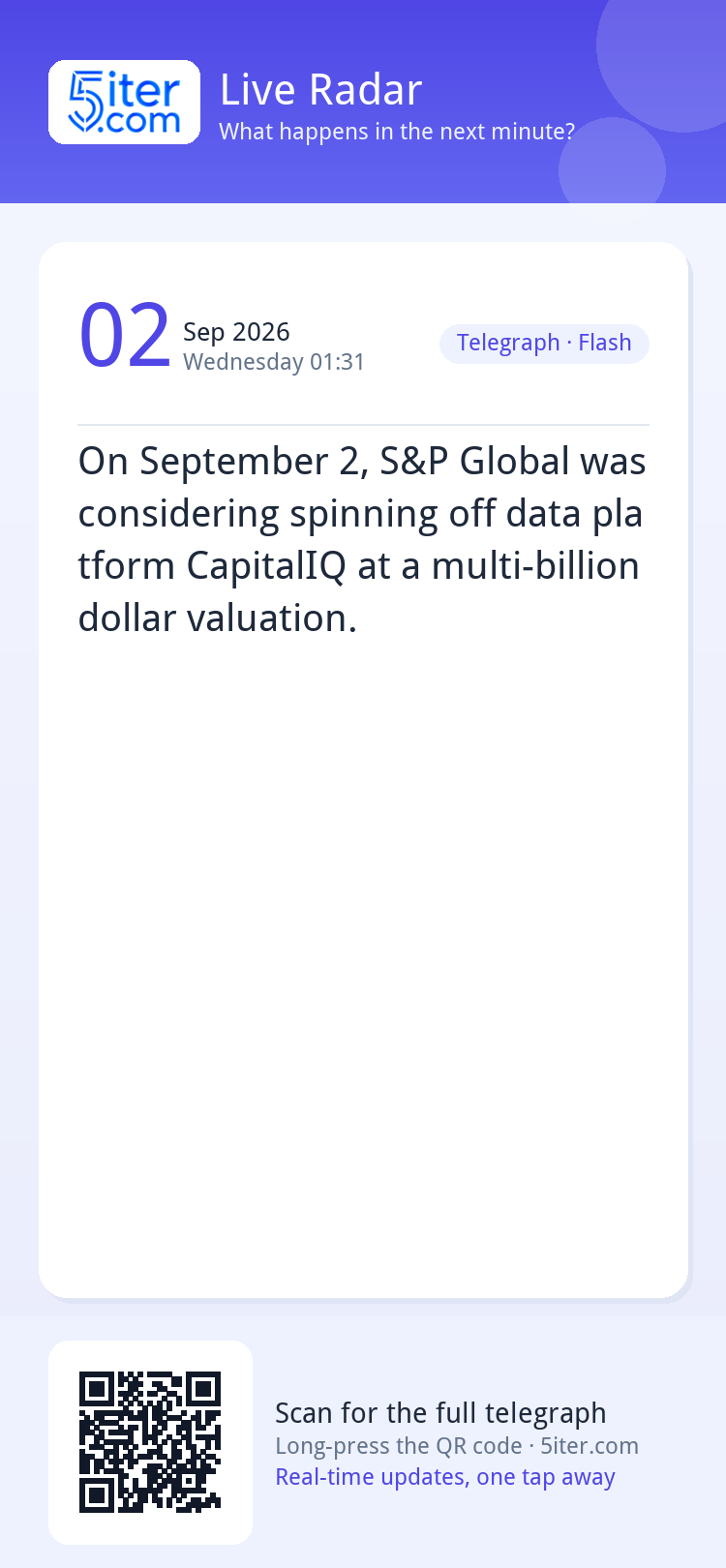 On September 2, S&P Global was considering spinning off data