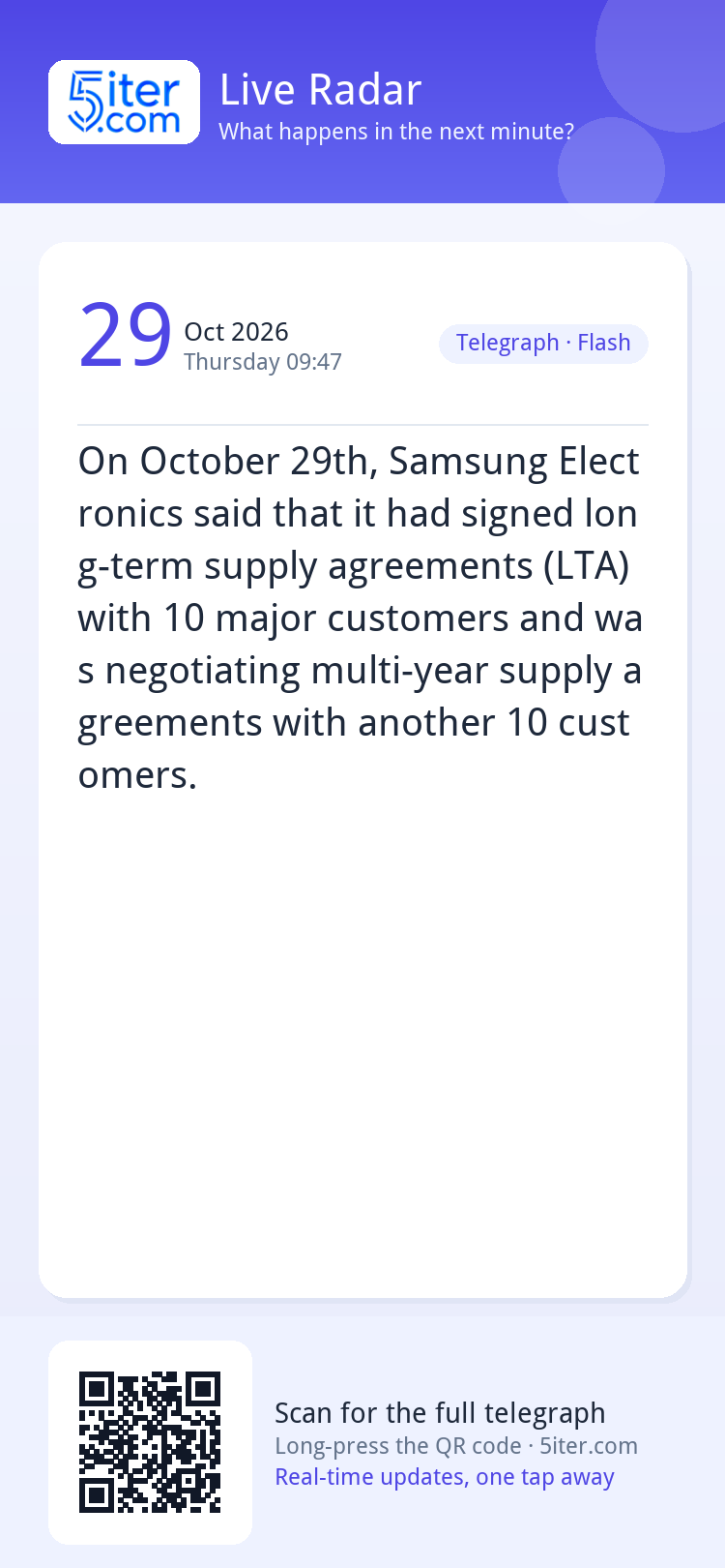 On October 29th, Samsung Electronics said that it had signed