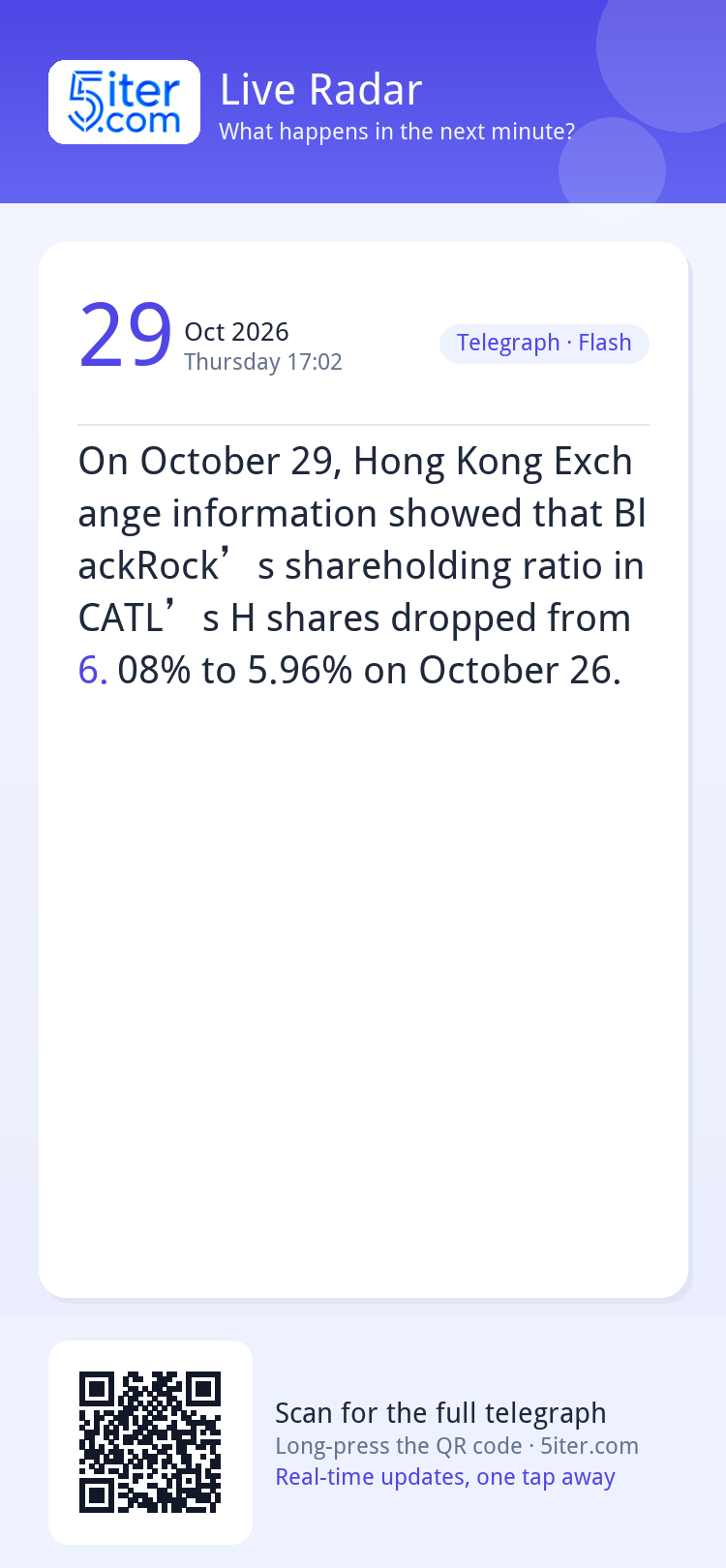 On October 29, Hong Kong Exchange information showed that Bl