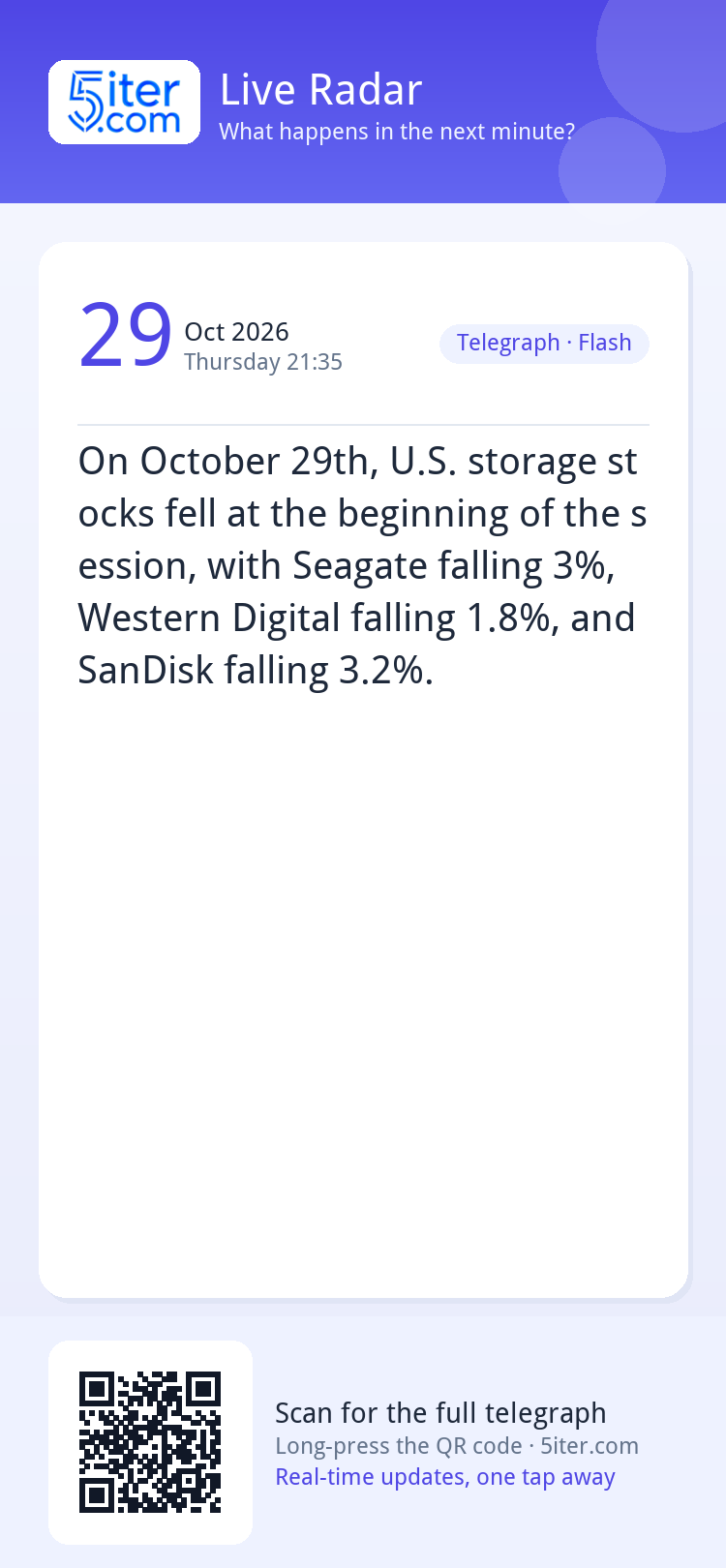 On October 29th, U.S. storage stocks fell at the beginning o