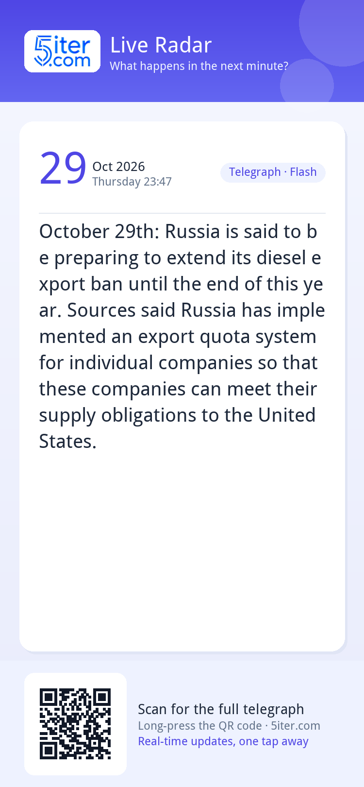 October 29th: Russia is said to be preparing to extend its d