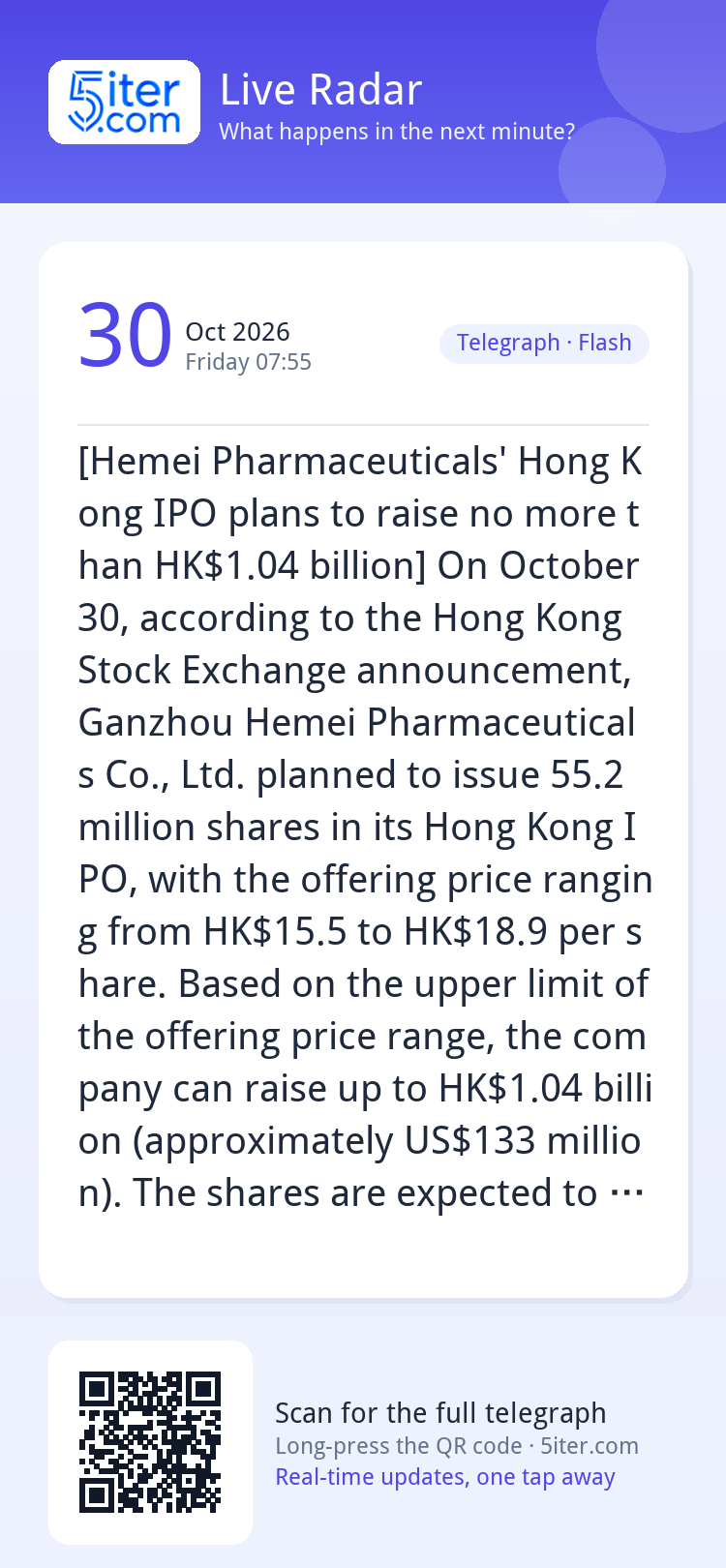 [Hemei Pharmaceuticals' Hong Kong IPO plans to raise no more