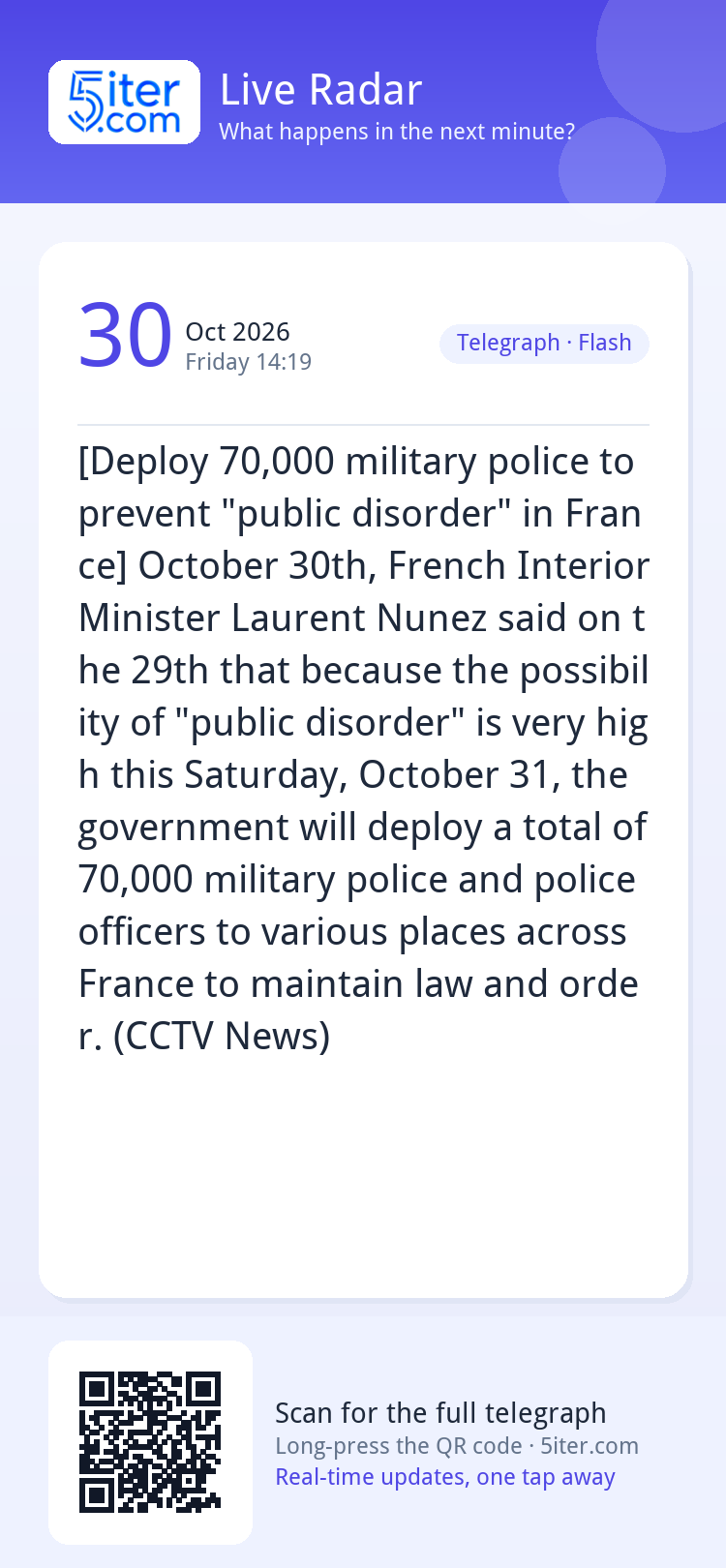 [Deploy 70,000 military police to prevent "public disorder" 