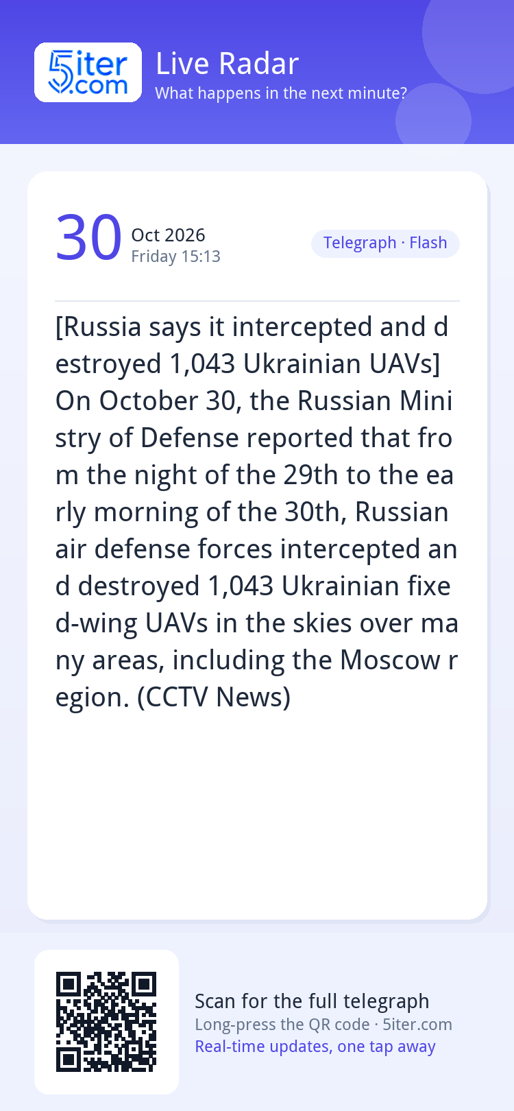 [Russia says it intercepted and destroyed 1,043 Ukrainian UA